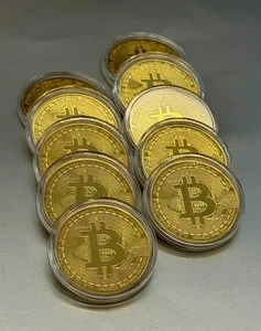 10 Bitcoin Münzen / Gold überzogen Metallmünze in einer Münzkapsel - Bild 1 von 3