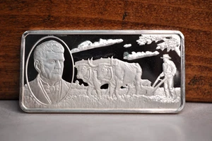 John Deere Traktor Ackergerät. 100 Greatest Americans .925 Silberbarren 33,4g - Bild 1 von 9