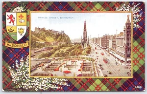 Vintage Valentinstag Postkarte Princes Street Edinburgh mit MacDonald Wappen - Bild 1 von 2