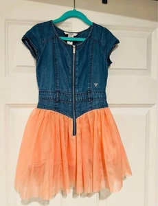 Guess Kids Dress Denim Top Tulle Skirt Girls Size 5T Zip Front - Picture 1 of 2
