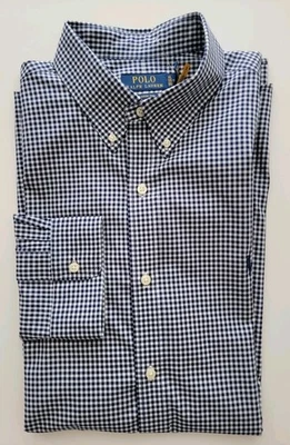NWOT Polo Ralph Lauren STRETCH Sz XL 17.5 Classic Fit Shirt Blue White Checks  - Image 1 of 4
