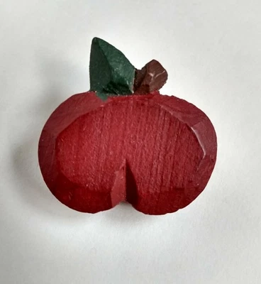 Autumn Red Wooden Apple Brooch Pin Fall 1 1/2" Vintage Handcrafted Teacher Gift - Image 1 of 4