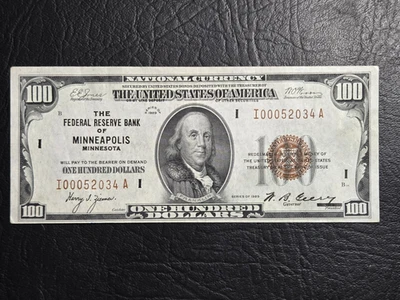 UNC Series of 1929 $100 National Currency, FRB Minneapolis, MN - Image 1 of 2
