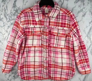 Thereabouts Girls L 14.5/16.5 Plus Pink Pop Plaid Shirt Jacket w Pockets - Picture 1 of 10