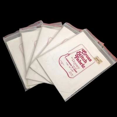 5 Counted Cross Stitch 12x18 22 Count Cotton Fabric White Vintage USA - Image 1 of 4