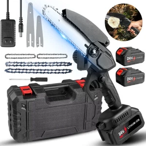 4"+6" Mini Handheld Electric Chainsaw Cordless Chain Saw Wood Cutter W/2 Battery - Picture 1 of 13
