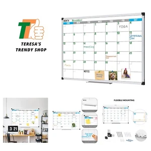 Magnetic Calendar Whiteboard 48" x 36" - Monthly Calendar Dry Erase Board, Wh... - Picture 1 of 10