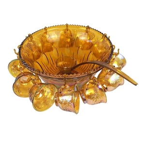 Indiana Carnival Iridescent Princess Glass Punch Bowl Set With Cups Hooks Ladle - Picture 1 of 24