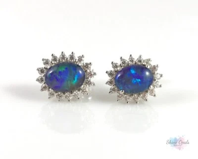 Autentici orecchini a perno opale australiano 8x6 mm in argento sterling 925 ... - Immagine 1 di 4