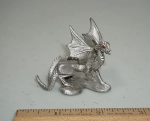 1991 Yahre Ridol Pewter Dragon Red Jewel Eyes Fantasy D&D Metal Mini Figure Vtg - Picture 1 of 10