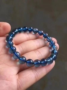 Bracciale perle tonde trasparenti pietre preziose acquamarina blu naturale 8,5 mm AAAAA - Foto 1 di 8