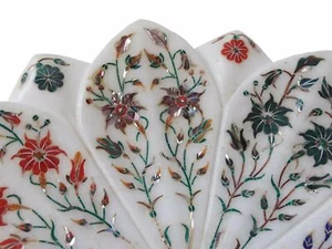 White Marble Fruit Bowl Real Multi Stone Inlay Work Pietradure Arts Home Decor - Picture 1 of 7