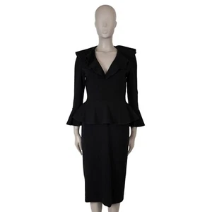 70828 auth ALEXANDER MCQUEEN black wool 2013 PEPLUM MIDI Dress 42 M - Picture 1 of 6