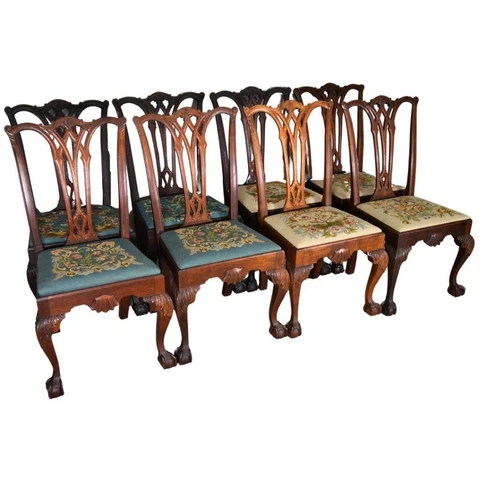 Antique Set of 8 Mahogany Chippendale Ball and Claw Dining Chairs #21680 Cover
