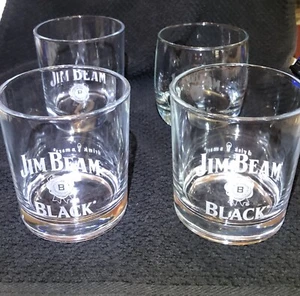 Jim Beam Black Whiskey Rocks Glasses Football Etched In One- Lot Of 4 Glasses - Picture 1 of 11