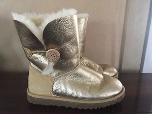 UGG Kids Ugg Gold Bailey Button Boot Gold Metallic Women Size 5 - Picture 1 of 5