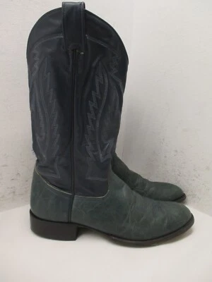 Botas de caubói masculinas de couro verde e azul LARRY MAHAN tamanho 9 estilo D LM9026 EUA - Imagem 1 de 4