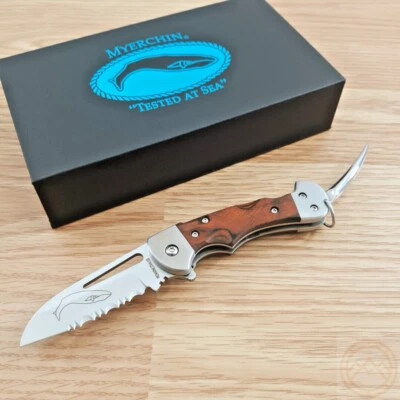 Myerchin Generation 2 Folding Knife 2.5" Serrated German Steel Blade Wood Handle - Image 1 of 4