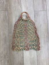 Vintage 1930s Crochet Rope Net TriColored Purse Wooden Handle Beach AS IS