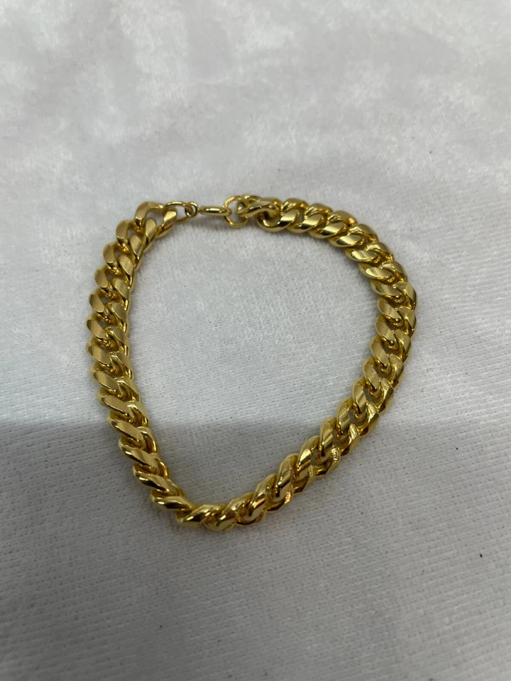 Bracelet Curb Chain Thick Chunky Gold Tone Biker Disco Minimalist 18k Plated Foto 1 de 4