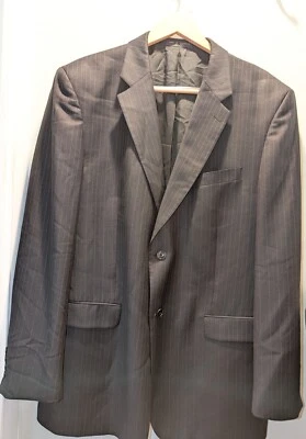 Traje JNY Jones New York Negro Rayas 44L 38x34 Ligero 100% Lana Usado en Excelente Condición Foto 1 de 4