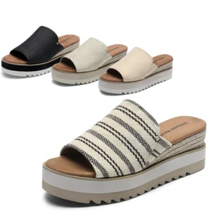 Women Platform Wedge Sandals Espadrille Bohemia Summer Vacation Canvas Slides - Picture 1 of 31