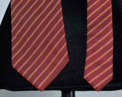 "Corbata Longchamp 100 % seda óxido rojo marrón amarillo rayas diagonales Italia 3,75""x 57""" Foto 1 de 4