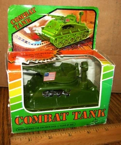 Vintage Combat Tank Friction Moving w/ Sound Toy 6264 Army Green Panther US Flag - Picture 1 of 6
