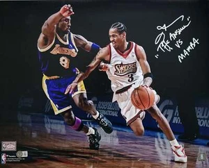 Foto firmada de Allen Iverson vs Kobe 76ers foco 16x20 con la respuesta vs mamba - Imagen 1 de 1