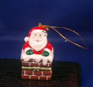 Santa In Chimney Christmas Trinket Box Ornament - Ceramic - Picture 1 of 7