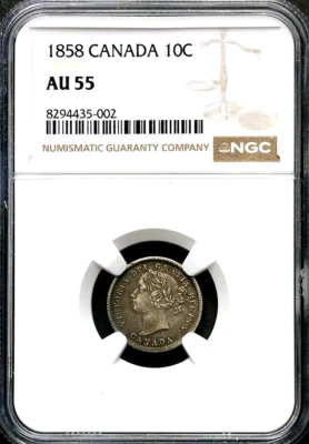 1858 Canada 10C Ten Cents Silver Dime - NGC AU 55  CC688 - Image 1 of 4