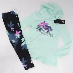 Adidas Jugend Mädchen Größe 4 2-teiliges Outfit Langarm Kapuzenshirt Leggings blau - Bild 1 von 6