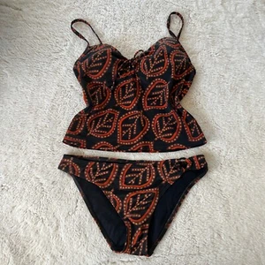 Set costume da bagno Y2K 2006 Victorias Secret Tankini stampa foglia due pezzi retrò boho - Foto 1 di 10