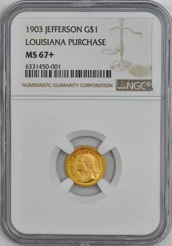 1903 $1 Gold Jefferson Dollar Louisiana Purchase MS67+ NGC 946124-8 Cover