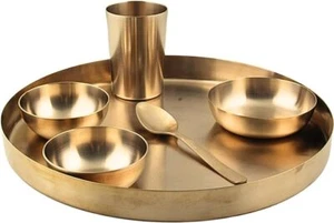 Kansa (Bronze) Dinner Set: Perfect for Traditional Dining 6 Pcs KANSA Dinner Set - Picture 1 of 9