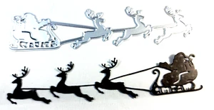 Tres renos trineo de Papá Noel Nochebuena troqueles de metal estándar delgado 1,25" x 6" - Imagen 1 de 1