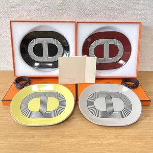 Hermes Rallye 24 Oval Shaped 4 Color Set Mini Plate French Porcelain Box Ribbon - Picture 1 of 8