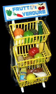 Bambini Giocattolo Negozio Verdure Scaffale Plastica Cesti Set Conf. Orig. 70er - Immagine 1 di 2