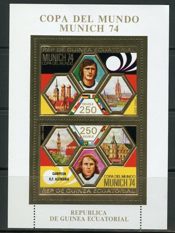 Guinea Equatorial 1976 Soccer Munich 1974 Glod Foil Michel Bloc 125 Perf Cover