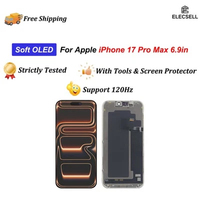 OEM Soft OLED For Apple iPhone 17 Pro Max 6.9in Display Touch Screen Replacement - Image 1 of 4