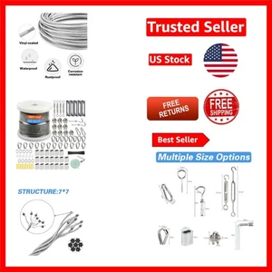 Cable de acero recubierto de vinilo duradero de 200 pies 1/8"" con kit de tensor resistente al óxido - Imagen 1 de 8