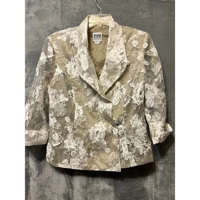 Jaqueta Blazer Floral R & M Richards Tamanho 16 Botão Strass Ocasião Elegante - Imagem 1 de 4