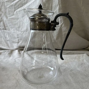 Vintage Silverplated Glass Coffee Tea Carafe Decanter Wine Pitcher 10.5” 1960s - Picture 1 of 9