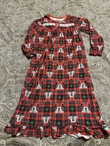 Disney Mickey Mouse Christmas Holiday Plaid Red Nightgown Dress Pajamas Size 8 - Picture 1 of 4