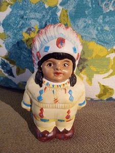Vintage Native American Chief Motif Ceramic Bank 7" - Picture 1 of 8