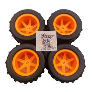 4 NEW Knex Tires Large 3.5" Trekker All Terrain Orange Wheels - K'nex Parts - Picture 1 of 7