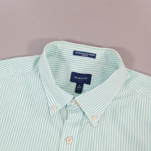 GANT Mens Shirt Green XL 17.5 Broadcloth Banker Stripe Short Sleeve Summer - Picture 1 of 8