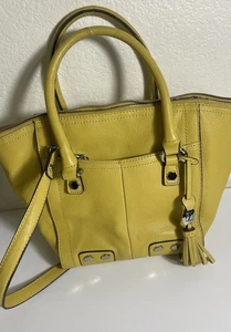 Bolso de mano/bolso de hombro Tignanello de cuero granulado amarillo mostaza de colección - Imagen 1 de 9