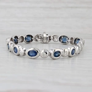 7.56ctw Blue Sapphire Diamond Tennis Bracelet 14k White Gold 6.75" 6.5mm - Picture 1 of 9