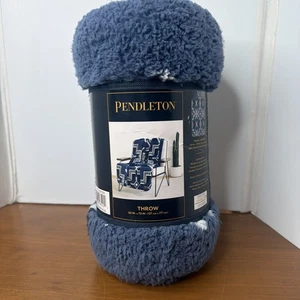 Pendleton Sherpa Fleece Throw Blanket 50 X 70 Ivory White Geometric Reversible  - Picture 1 of 24